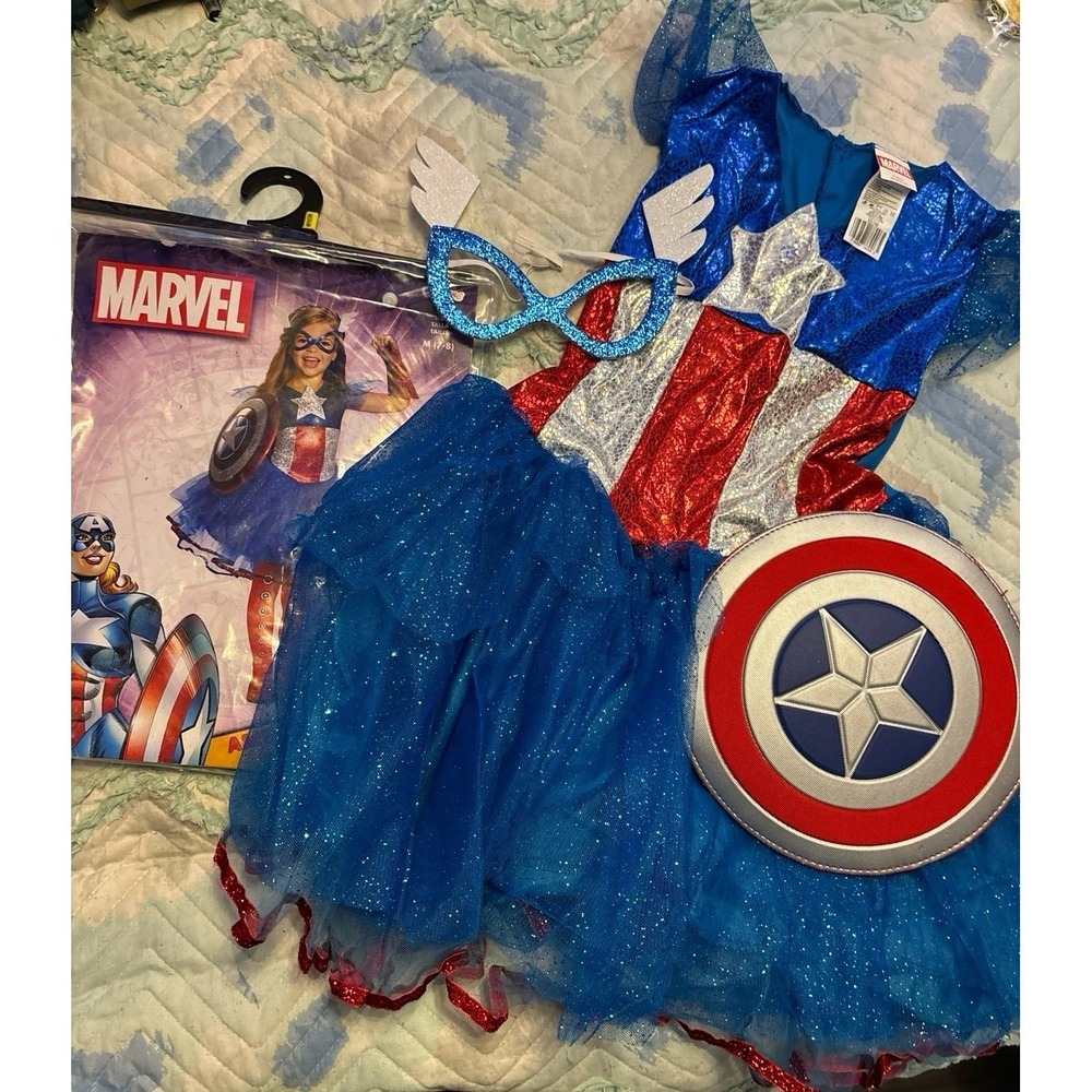 Marvel Girl's American Dream Halloween 3pc Costume, Size Medium 7-8 - Picture 1 of 6